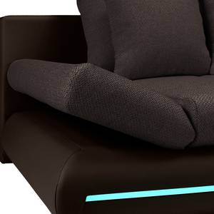 Canapé d'angle Rexburg Imitation cuir / Tissu structuré - Convertible et éclairage LED - Marron foncé / Marron - Méridienne courte à gauche (vue de face)