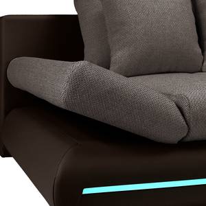 Ecksofa Rexburg mit Schlaffunktion & LED - Dunkelbraun / Schlamm - Longchair davorstehend links
