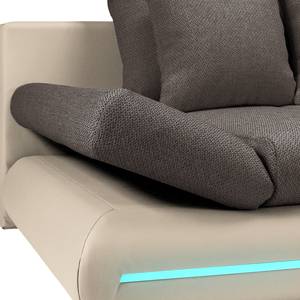 Ecksofa Rexburg mit Schlaffunktion & LED - Hellbeige / Schlamm - Longchair davorstehend links