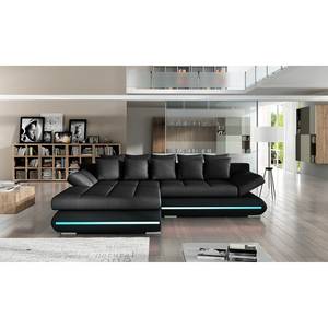 Ecksofa Rexburg mit Schlaffunktion & LED - Schwarz - Longchair davorstehend links