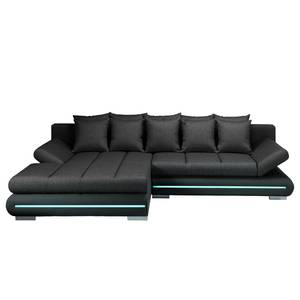 Ecksofa Rexburg mit Schlaffunktion & LED - Schwarz - Longchair davorstehend links