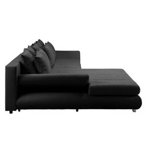 Canapé d'angle Rexburg Imitation cuir / Tissu structuré - Convertible et éclairage LED - Noir - Méridienne courte à gauche (vue de face)