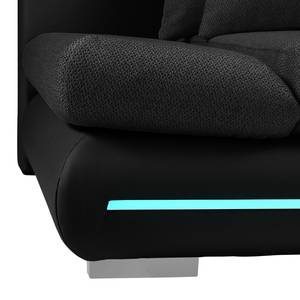 Ecksofa Rexburg mit Schlaffunktion & LED - Schwarz - Longchair davorstehend links