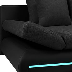 Ecksofa Rexburg mit Schlaffunktion & LED - Schwarz - Longchair davorstehend links