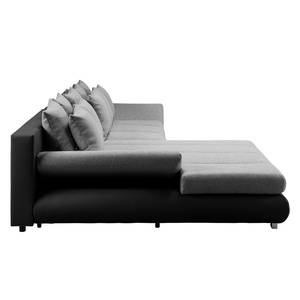 Canapé d'angle Rexburg Imitation cuir / Tissu structuré - Convertible et éclairage LED - Noir / Gris - Méridienne courte à gauche (vue de face)