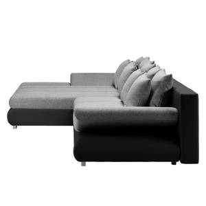 Ecksofa Rexburg mit Schlaffunktion & LED - Schwarz / Grau - Longchair davorstehend links