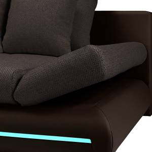 Canapé d'angle Rexburg Imitation cuir / Tissu structuré - Convertible et éclairage LED - Marron foncé / Marron - Méridienne courte à droite (vue de face)
