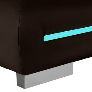 Canapé d'angle Rexburg Imitation cuir / Tissu structuré - Convertible et éclairage LED - Marron foncé / Marron - Méridienne courte à droite (vue de face)
