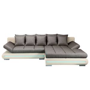 Ecksofa Rexburg mit Schlaffunktion & LED - Hellbeige / Schlamm - Longchair davorstehend rechts