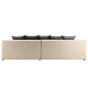 Ecksofa Rexburg mit Schlaffunktion & LED - Hellbeige / Schlamm - Longchair davorstehend rechts