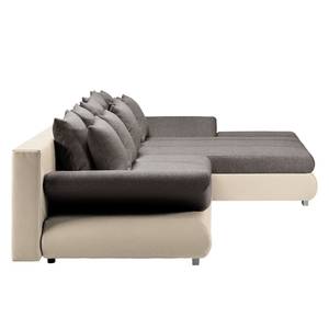 Ecksofa Rexburg mit Schlaffunktion & LED - Hellbeige / Schlamm - Longchair davorstehend rechts