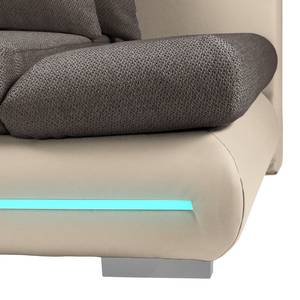 Ecksofa Rexburg mit Schlaffunktion & LED - Hellbeige / Schlamm - Longchair davorstehend rechts