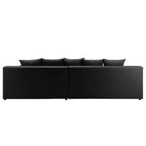 Canapé d'angle Rexburg Imitation cuir / Tissu structuré - Convertible et éclairage LED - Noir - Méridienne courte à droite (vue de face)