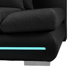 Canapé d'angle Rexburg Imitation cuir / Tissu structuré - Convertible et éclairage LED - Noir - Méridienne courte à droite (vue de face)