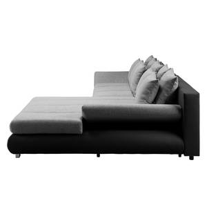 Canapé d'angle Rexburg Imitation cuir / Tissu structuré - Convertible et éclairage LED - Noir / Gris - Méridienne courte à droite (vue de face)