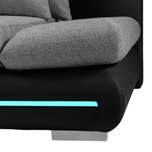 Canapé d'angle Rexburg Imitation cuir / Tissu structuré - Convertible et éclairage LED - Noir / Gris - Méridienne courte à droite (vue de face)