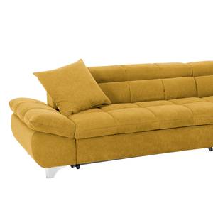 Canapé d'angle Rosala Microfibre - Jaune moutarde - Méridienne longue à droite (vue de face) - Fonction couchage