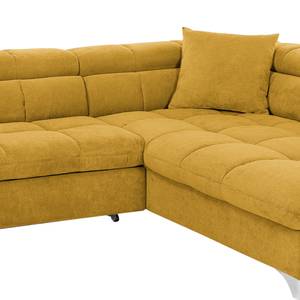 Canapé d'angle Rosala Microfibre - Jaune moutarde - Méridienne longue à droite (vue de face) - Fonction couchage
