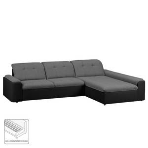 Ecksofa Roseboro mit Schlaffunktion - Kunstleder/ Strukturstoff - Schwarz / Dunkelgrau - Longchair davorstehend rechts