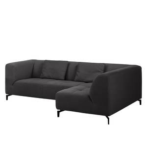 Ecksofa Rosewood Webstoff Dunkelgrau - Ottomane davorstehend rechts - Mit Hocker