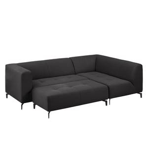 Ecksofa Rosewood Webstoff Dunkelgrau - Ottomane davorstehend rechts - Mit Hocker