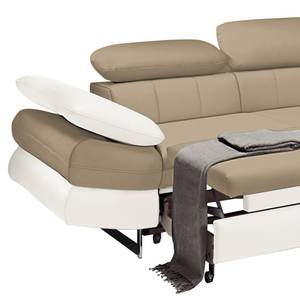 Canapé d'angle Ross Imitation cuir - Blanc / Sable - Méridienne courte à droite (vue de face) - Fonction relaxation - Fonction couchage