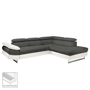 Canapé d'angle Ross Imitation cuir - Blanc / Gris foncé - Méridienne courte à droite (vue de face) - Fonction relaxation