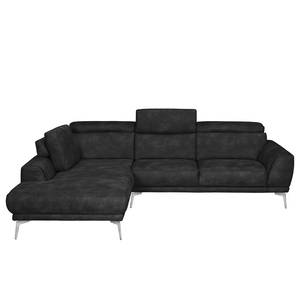 Ecksofa Ryley Kunstleder Antiklederlook - Schwarz - Longchair davorstehend links