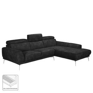 Ecksofa Ryley Kunstleder Antiklederlook - Schwarz - Longchair davorstehend rechts