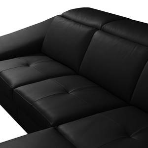 Canapé d'angle Saltia I Cuir véritable - Noir - Méridienne courte à droite (vue de face) - Fonction couchage - Coffre de lit