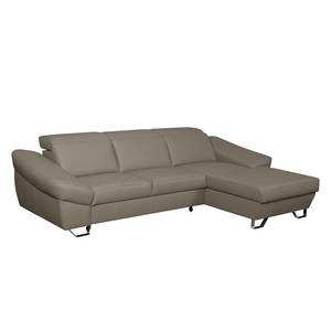 Ecksofa Saltia I Echtleder Taupe - Longchair davorstehend rechts - Keine Funktion