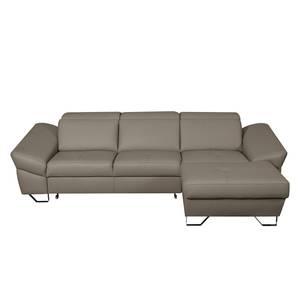 Ecksofa Saltia I Echtleder Taupe - Longchair davorstehend rechts - Schlaffunktion - Bettkasten