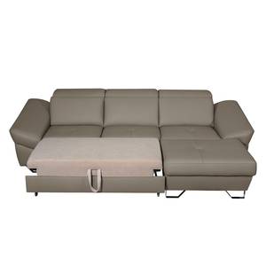 Ecksofa Saltia I Echtleder Taupe - Longchair davorstehend rechts - Schlaffunktion - Bettkasten