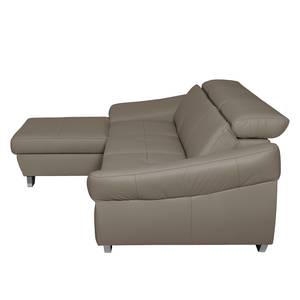 Ecksofa Saltia I Echtleder Taupe - Longchair davorstehend links - Schlaffunktion - Bettkasten