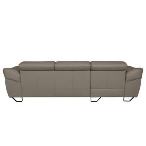 Ecksofa Saltia I Echtleder Taupe - Longchair davorstehend links - Schlaffunktion - Bettkasten