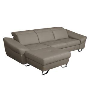 Ecksofa Saltia I Echtleder Taupe - Longchair davorstehend links - Schlaffunktion - Bettkasten