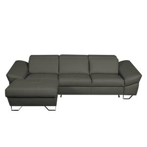 Ecksofa Saltia I Echtleder Grau - Longchair davorstehend links - Keine Funktion