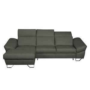 Ecksofa Saltia I Echtleder Grau - Longchair davorstehend links - Keine Funktion