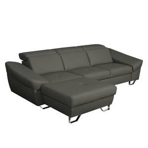 Ecksofa Saltia I Echtleder Grau - Longchair davorstehend links - Keine Funktion