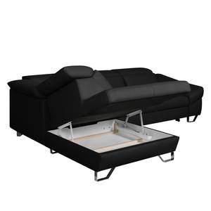 Canapé d'angle Saltia II Cuir véritable - Noir - Méridienne longue à gauche (vue de face) - Fonction couchage - Coffre de lit