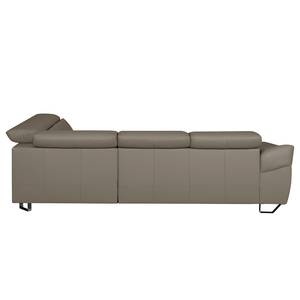 Ecksofa Saltia II Echtleder Taupe - Ottomane davorstehend rechts - Schlaffunktion - Bettkasten