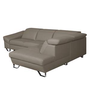 Ecksofa Saltia II Echtleder Taupe - Ottomane davorstehend rechts - Keine Funktion