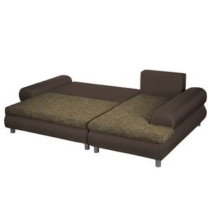 Ecksofa Samuro mit Schlaffunktion - Flachgewebe / Strukturstoff - Taupe / Braun - Longchair davorstehend rechts