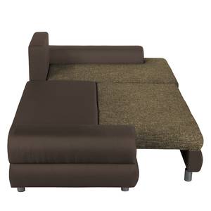 Ecksofa Samuro mit Schlaffunktion - Flachgewebe / Strukturstoff - Taupe / Braun - Longchair davorstehend rechts