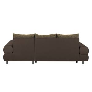 Ecksofa Samuro mit Schlaffunktion - Flachgewebe / Strukturstoff - Taupe / Braun - Longchair davorstehend rechts