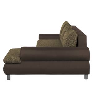 Ecksofa Samuro mit Schlaffunktion - Flachgewebe / Strukturstoff - Taupe / Braun - Longchair davorstehend rechts