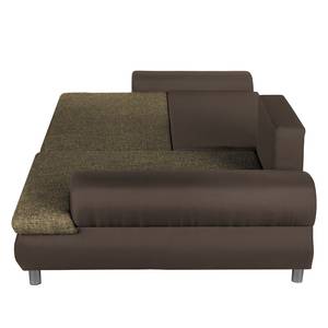 Ecksofa Samuro mit Schlaffunktion - Flachgewebe / Strukturstoff - Taupe / Braun - Longchair davorstehend rechts