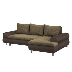 Ecksofa Samuro mit Schlaffunktion - Flachgewebe / Strukturstoff - Taupe / Braun - Longchair davorstehend rechts