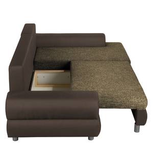 Ecksofa Samuro mit Schlaffunktion - Flachgewebe / Strukturstoff - Taupe / Braun - Longchair davorstehend rechts