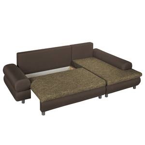 Ecksofa Samuro mit Schlaffunktion - Flachgewebe / Strukturstoff - Taupe / Braun - Longchair davorstehend rechts